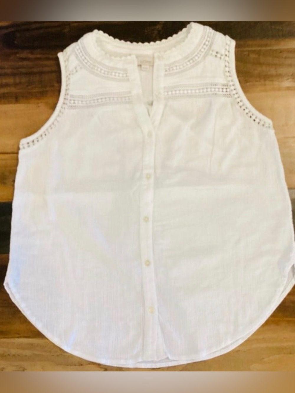LOFT Cream Crochet-Trim Button Front Top